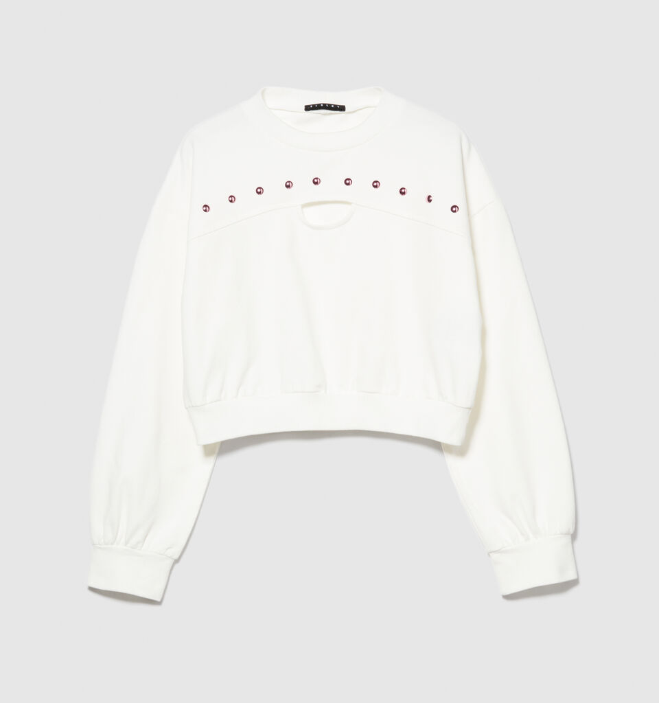 Cropped sweatshirt with studs - girls' knitwear - White | Sisley Young image number 2